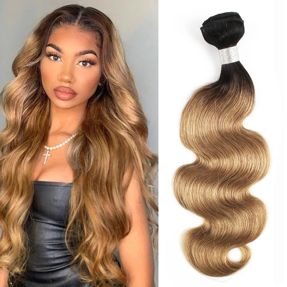 Body Wave Human Hair 1 Bundle Natural Color Brown Ombre Honey Blonde Color In Stock Peruvian Remy Human Hair Extention 95g/PC