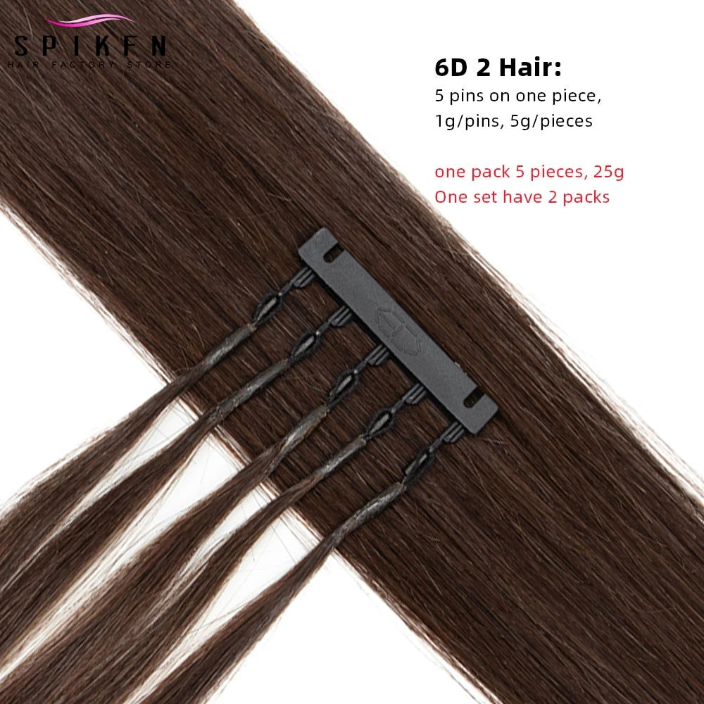 5 Pins 6D Human Hair Extensions 16" 20" 24" 6D 2 Hair 10pcs/set Invisible Micro Beads Hair 100% Natural Human Hair 50 strands