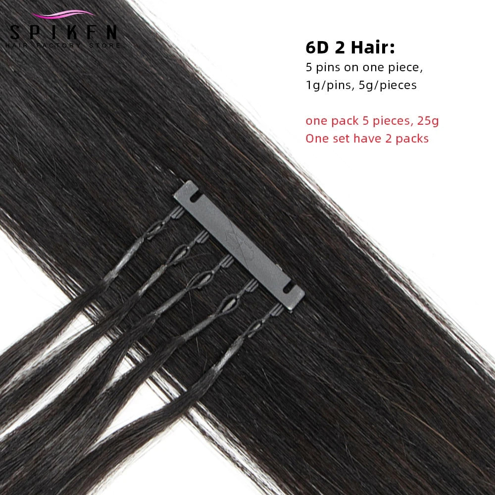 5 Pins 6D Human Hair Extensions 16" 20" 24" 6D 2 Hair 10pcs/set Invisible Micro Beads Hair 100% Natural Human Hair 50 strands