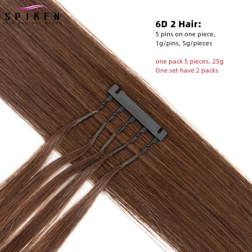 5 Pins 6D Human Hair Extensions 16" 20" 24" 6D 2 Hair 10pcs/set Invisible Micro Beads Hair 100% Natural Human Hair 50 strands