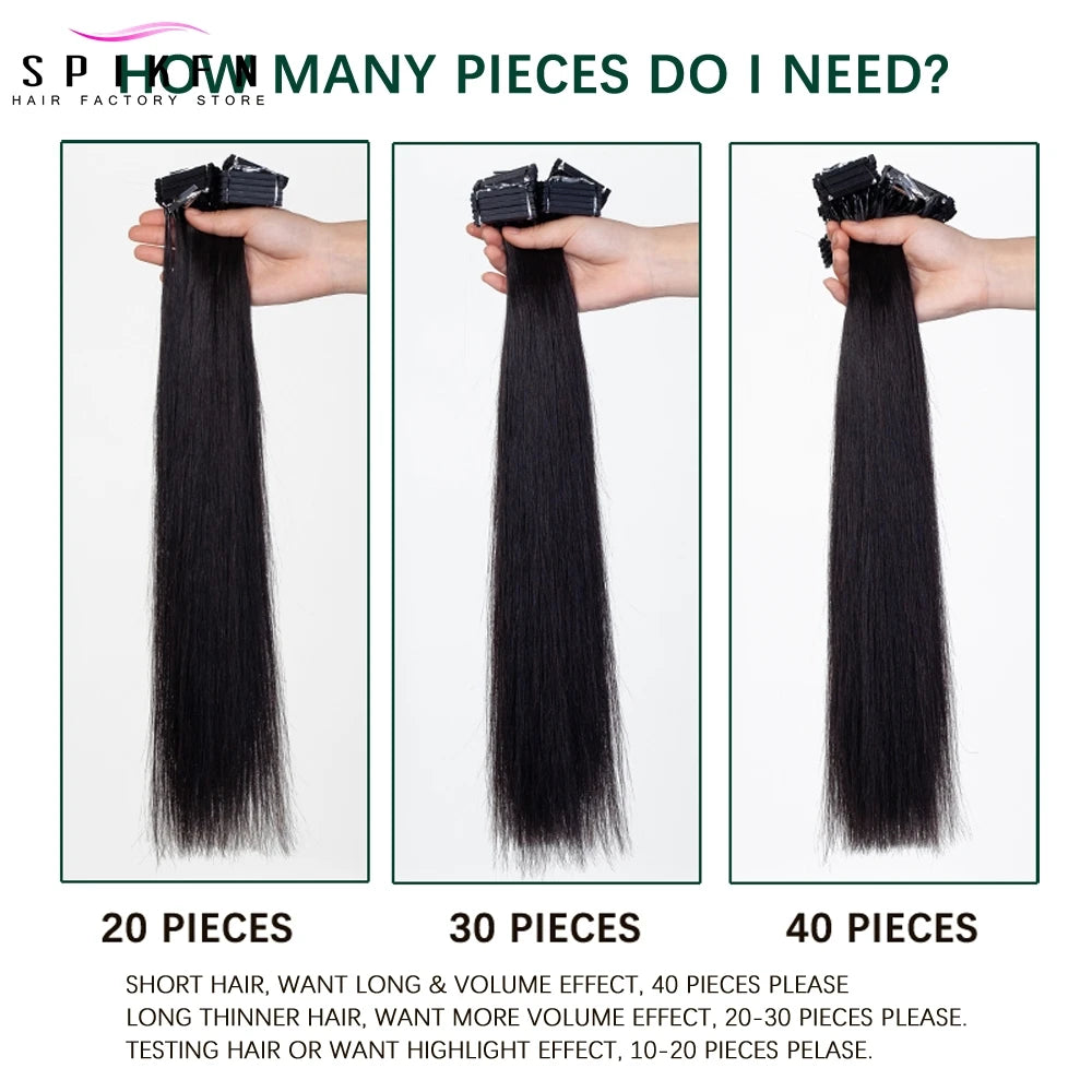 5 Pins 6D Human Hair Extensions 16" 20" 24" 6D 2 Hair 10pcs/set Invisible Micro Beads Hair 100% Natural Human Hair 50 strands